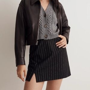 Madewell Wool-Blend Striped Mini Skirt in Almost Black size 6 NWT NO102